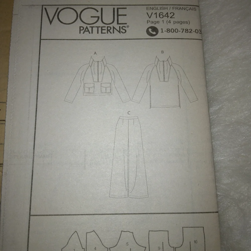 VOGUE V1642 SZ L-XL Misses very loose fitting top and elastic back waist pants.